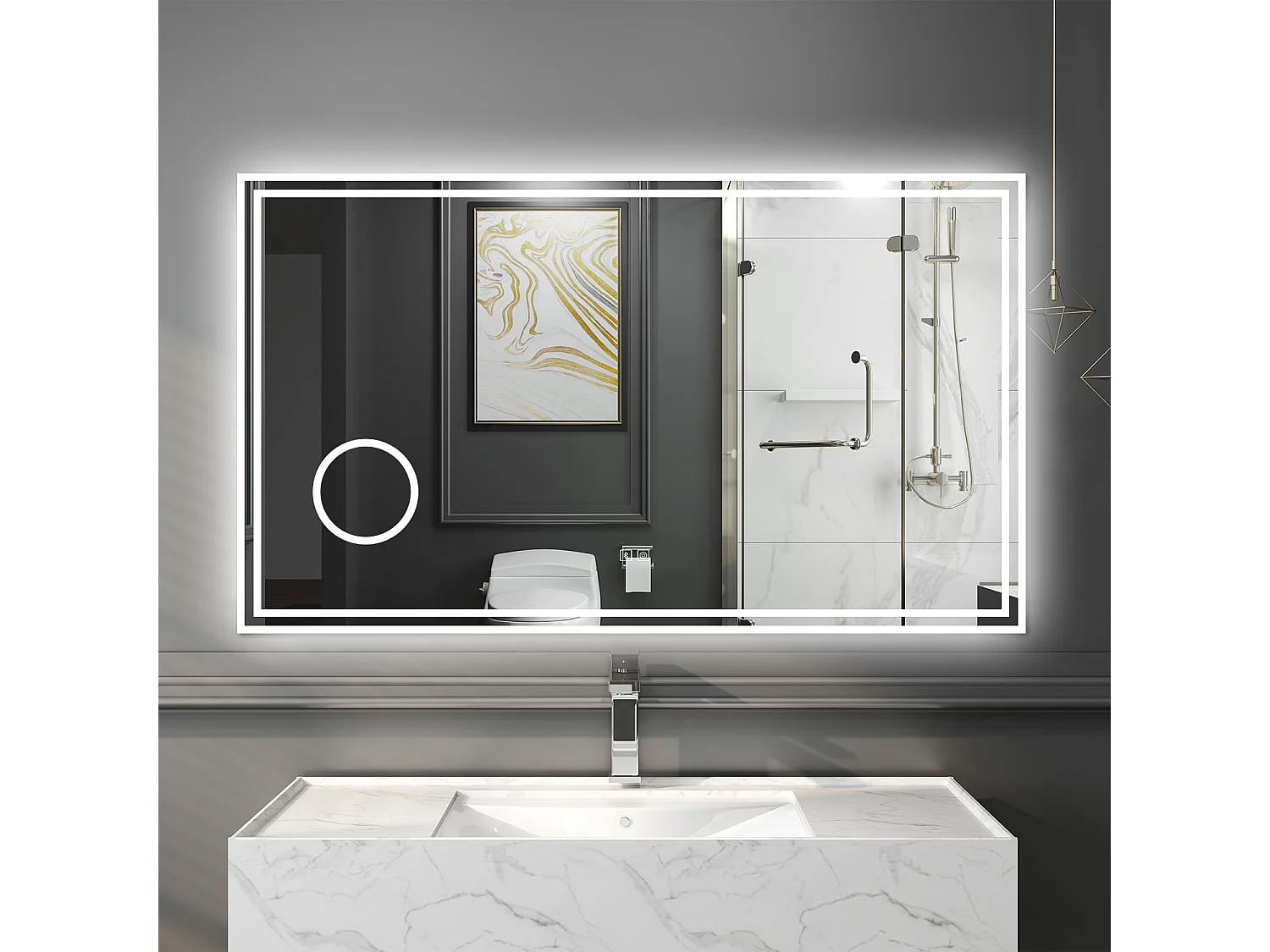 Espejo de baño con Led,140 x 80 cm, Luz led con tres colores,Con función antivaho, bluetooth y Lupa de aumento 3x.