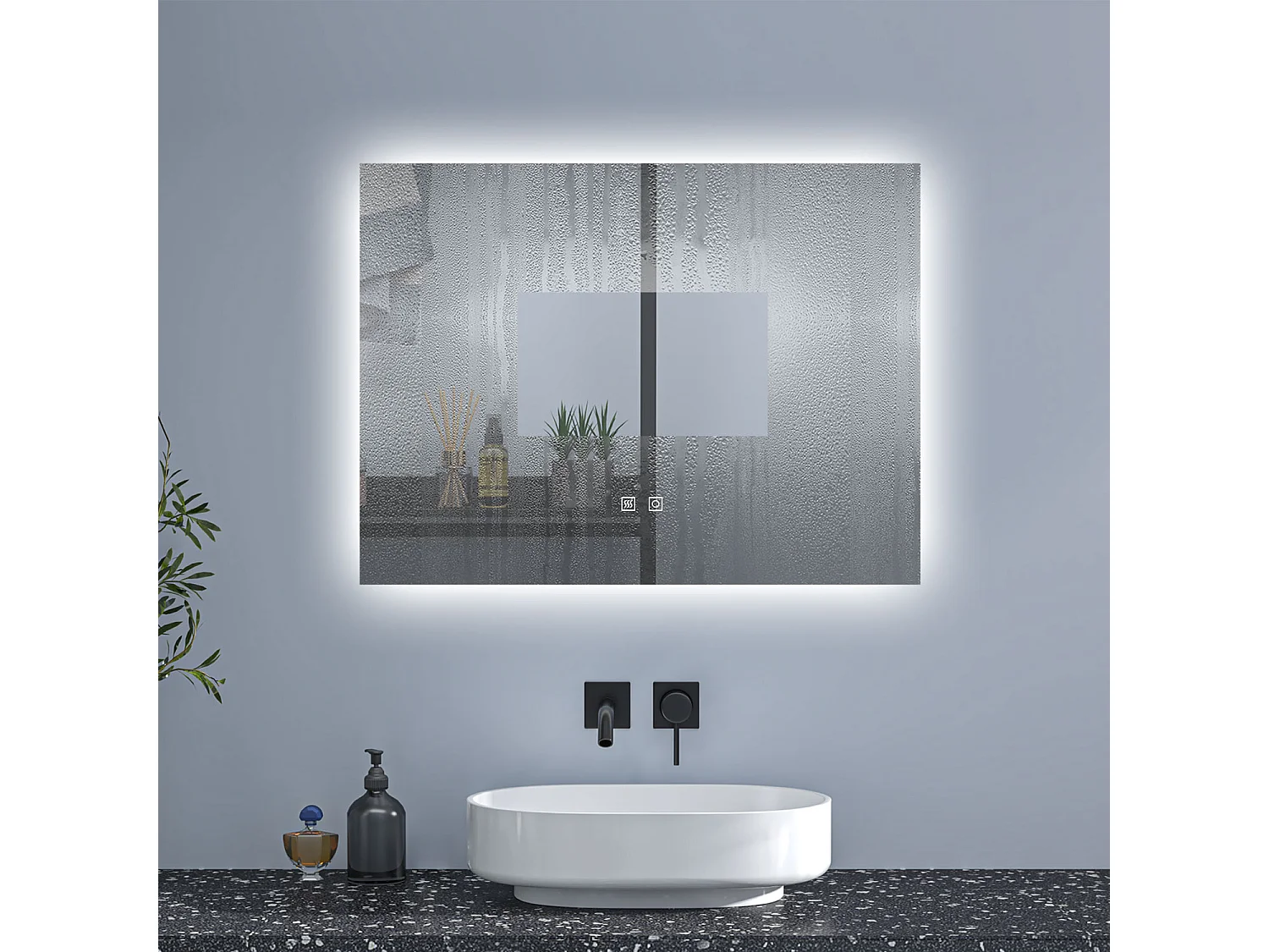 AICA Espejo de baño con luz LED,80 x 60 cm,luz tres colores+ antivaho+ brillo ajustable+ función de memoria agapada