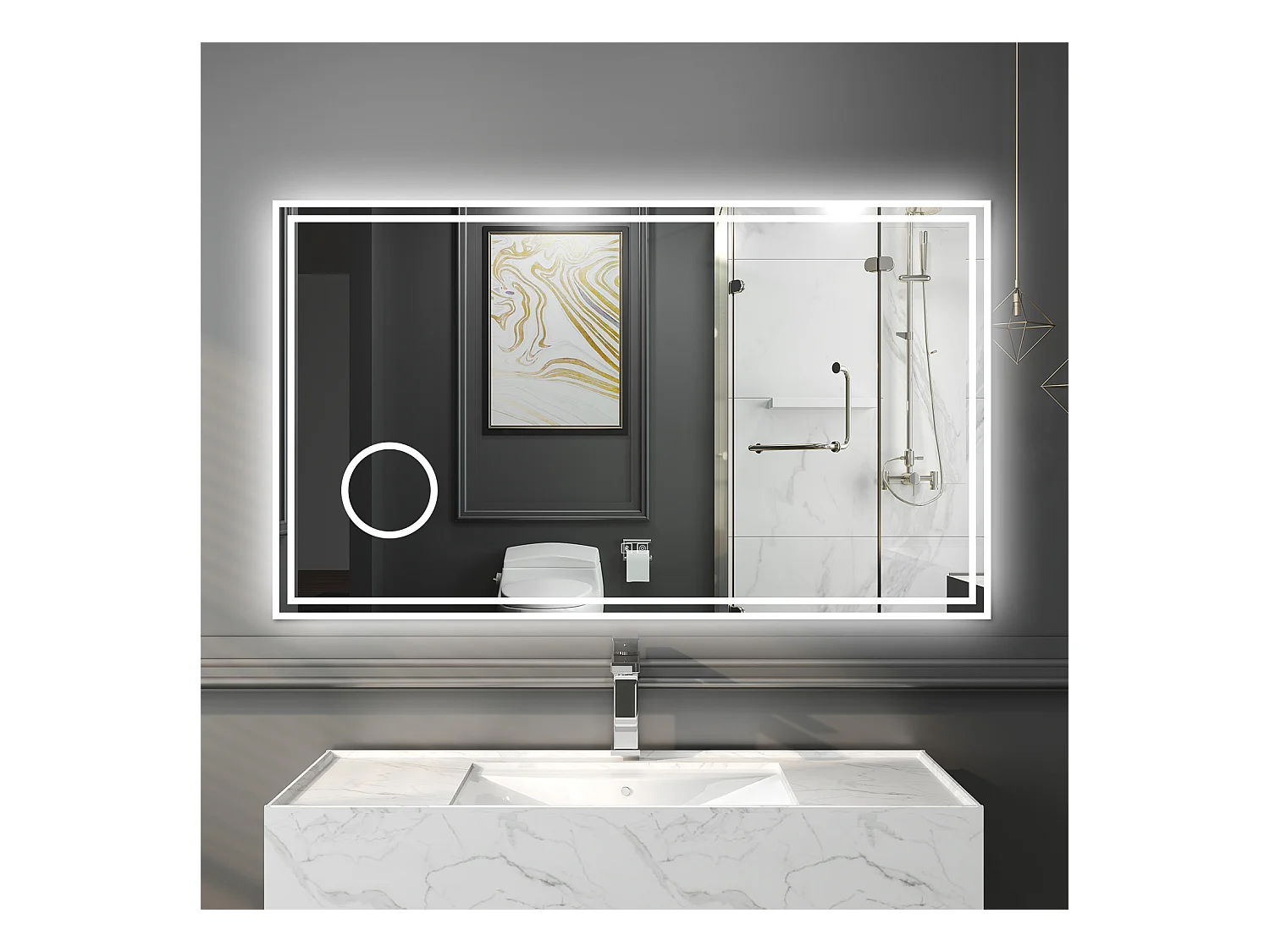 Espejo de baño con Led,120 x 70 cm, Luz led con tres colores,Con función antivaho, bluetooth y Lupa de aumento 3x.