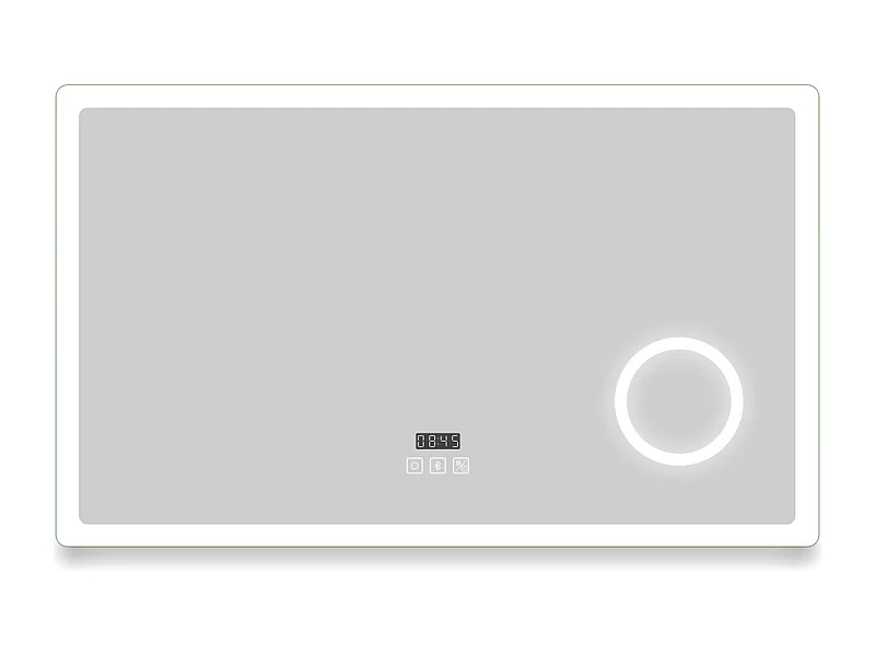 Espejo de baño con Led,80 x 60 cm, Luz led con tres colores,Con función antivaho,reloj digital, bluetooth y Lupa de aumento 3x.