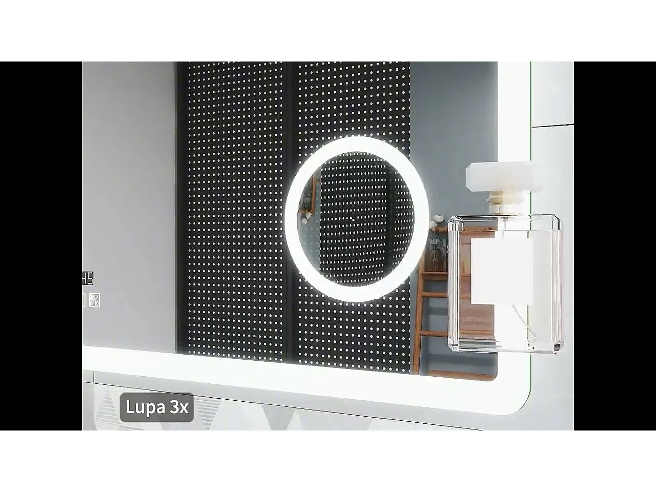 Espejo de baño con Led,80 x 60 cm, Luz led con tres colores,Con función antivaho,reloj digital, bluetooth y Lupa de aumento 3x.