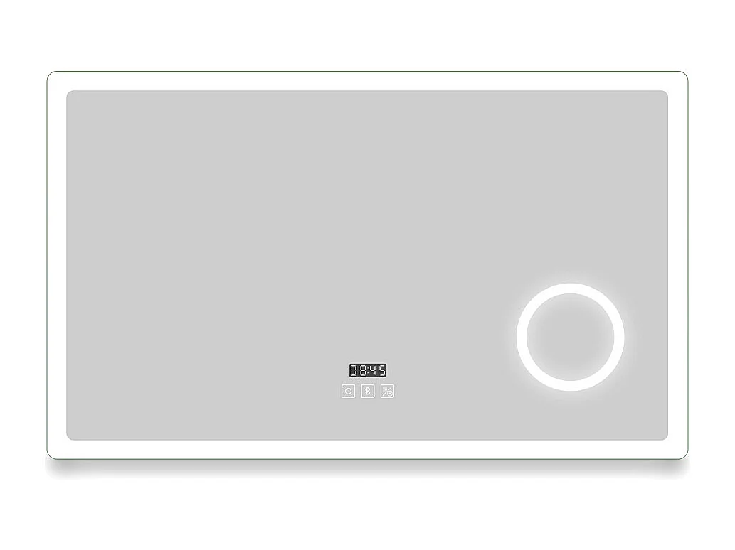 Espejo de baño con Led,80 x 60 cm, Luz led con tres colores,Con función antivaho,reloj digital, bluetooth y Lupa de aumento 3x.