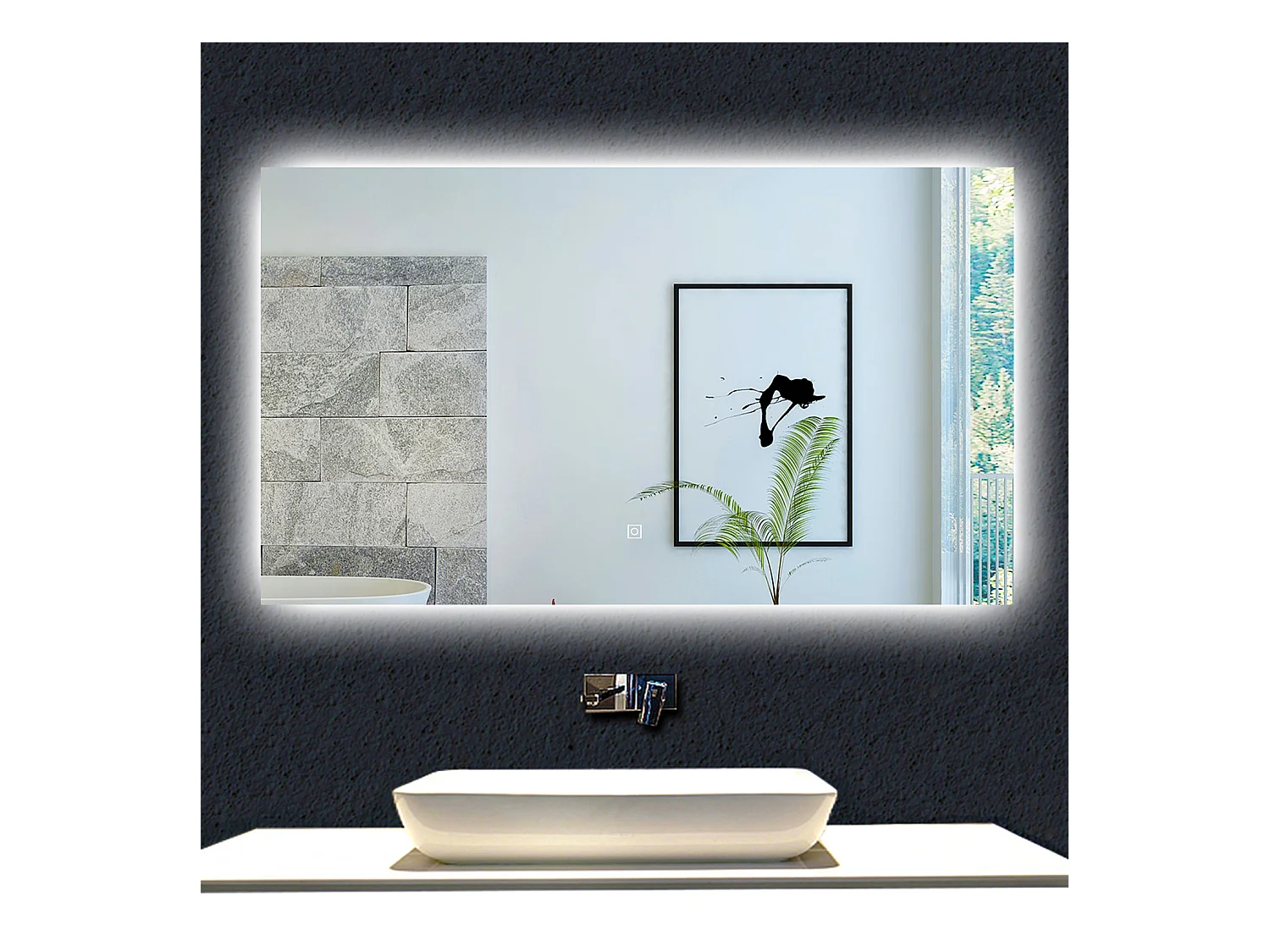 AICA Espejo de baño con luz LED,100 x 60 cm,luz led+ antivaho+ brillo ajustable+ función de menmoria agapada