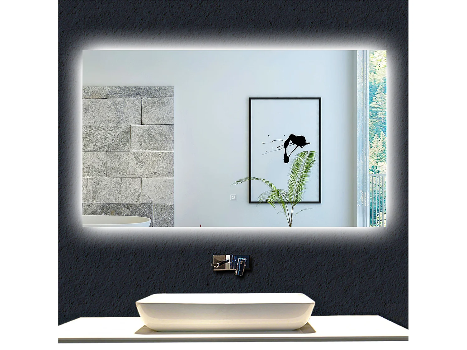 AICA Espejo de baño con luz LED,100 x 60 cm,luz led+ antivaho+ brillo ajustable+ función de memoria agapada