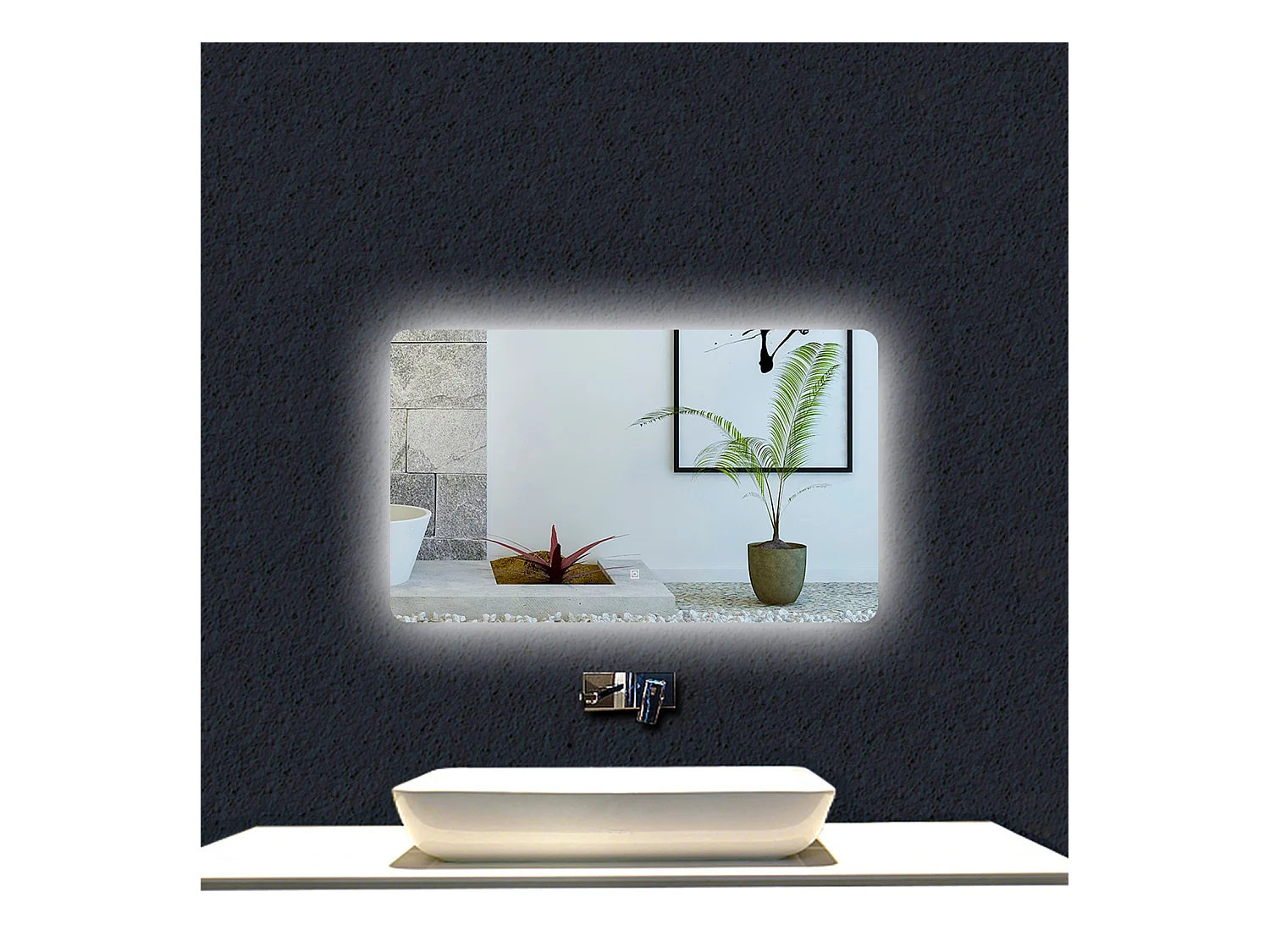 AICA Espejo de baño con luz LED,100 x 60 cm,luz led+ brillo ajustable+ función de menmoria agapada