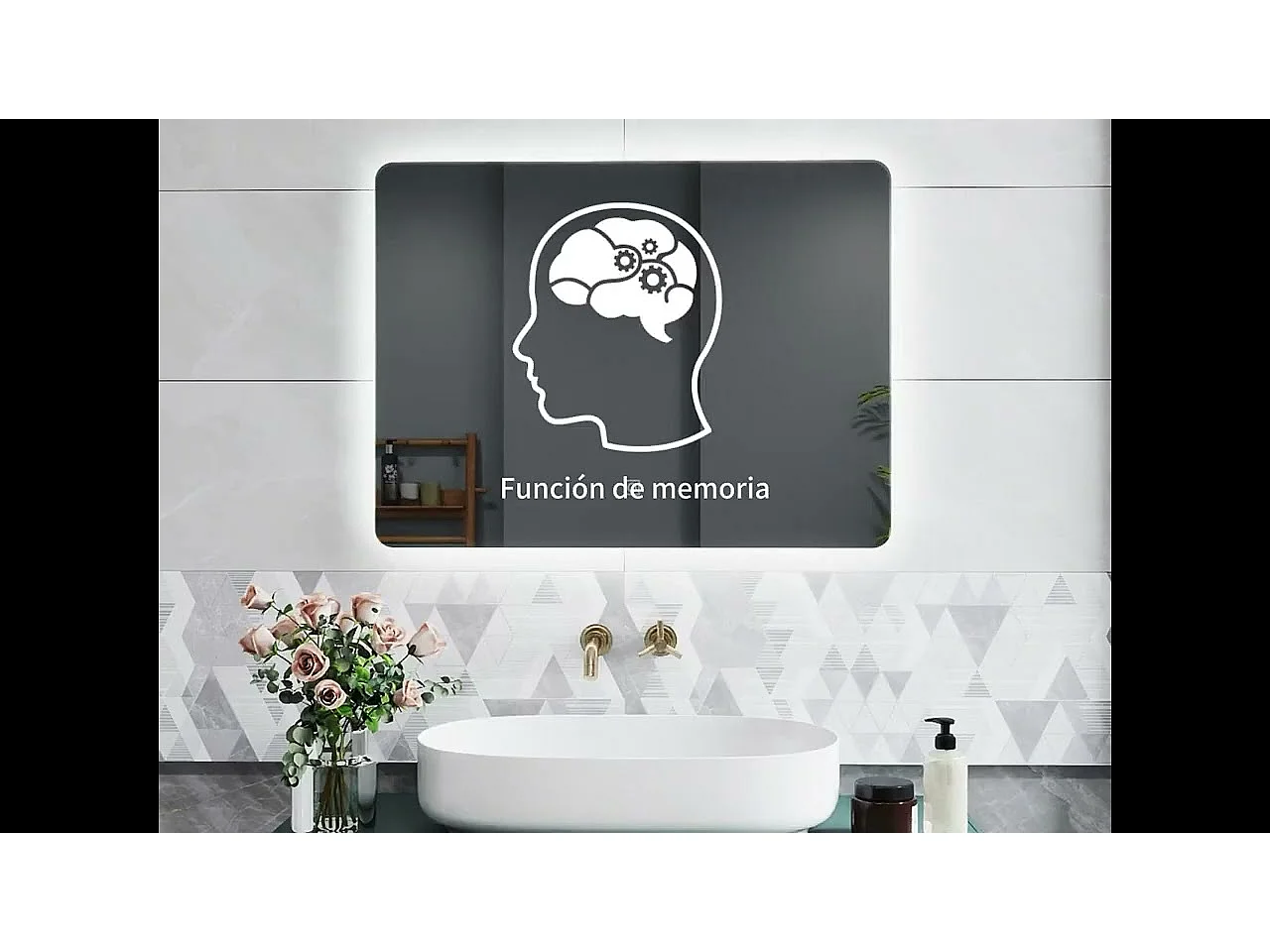 AICA Espejo de baño con luz LED,100 x 60 cm,luz led+ brillo ajustable+ función de memoria agapada