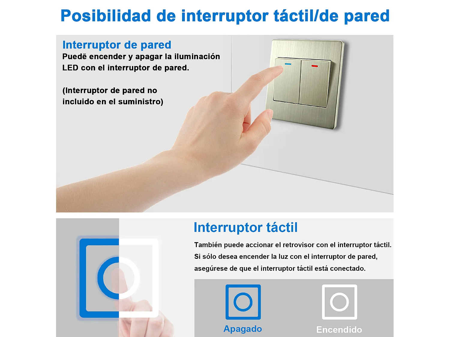 AICA Espejo de baño con luz LED,100 x 60 cm,luz led+ brillo ajustable+ función de memoria agapada