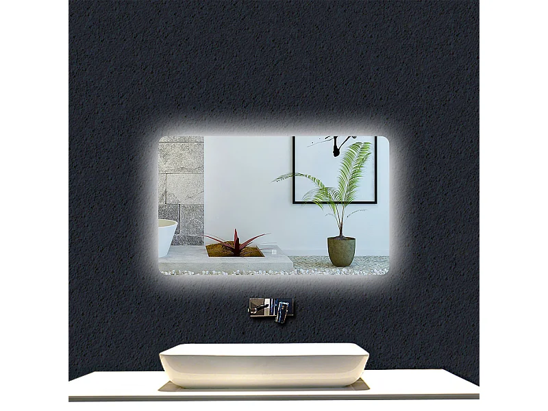 AICA Espejo de baño con luz LED,100 x 60 cm,luz led+ brillo ajustable+ función de memoria agapada