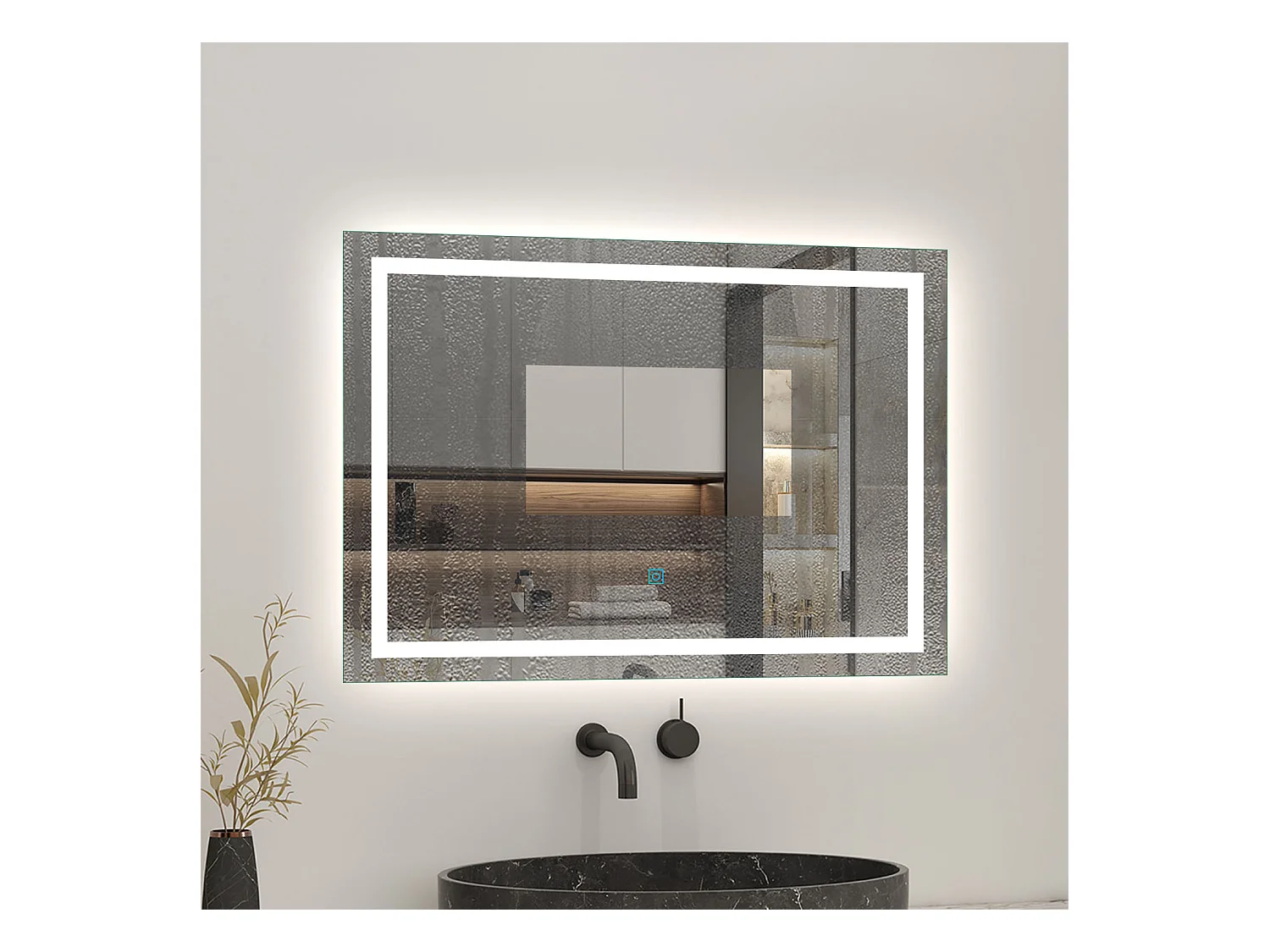 Espejo de baño con Led,80 x 60 cm, luz blanca, rectangular, Con función antivaho, memoria agapada, brillo ajustable.