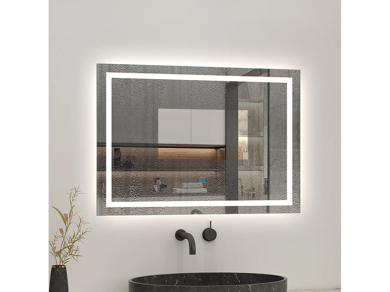 Espejo de baño con Led,80 x 60 cm, luz blanca, rectangular, Con función antivaho, memoria agapada, brillo ajustable.