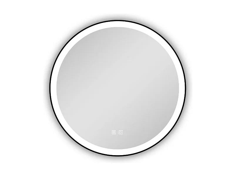 Espejo de baño con Led,70 x 70 cm, Luz led con tres colores,Con función antivaho, bluetooth , reloj digital.Marco negro, diseño contemporáneo.