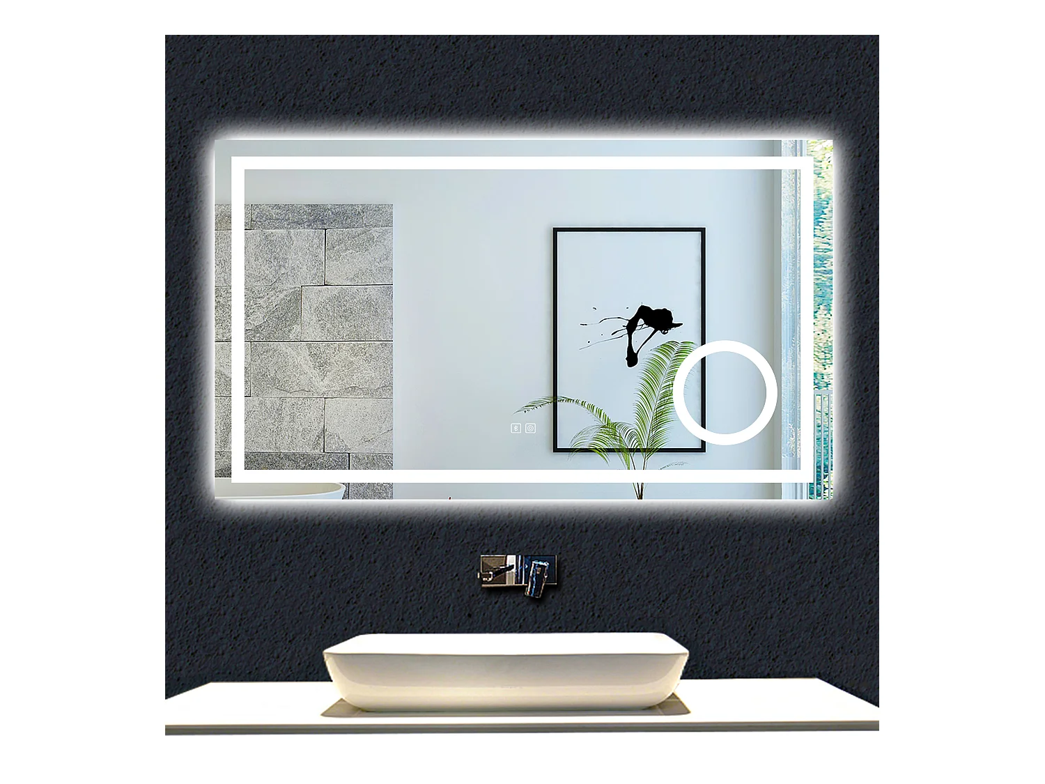 Espejo de baño con Led,120 x 70 cm, Luz led con tres colores,Con función antivaho, bluetooth y Lupa de aumento 3x.