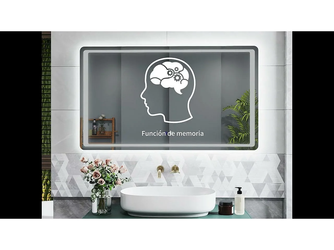 Espejo de baño con Led,120 x 70 cm, luz blanca, rectangular, Con función antivaho, memoria agapada, brillo ajustable.