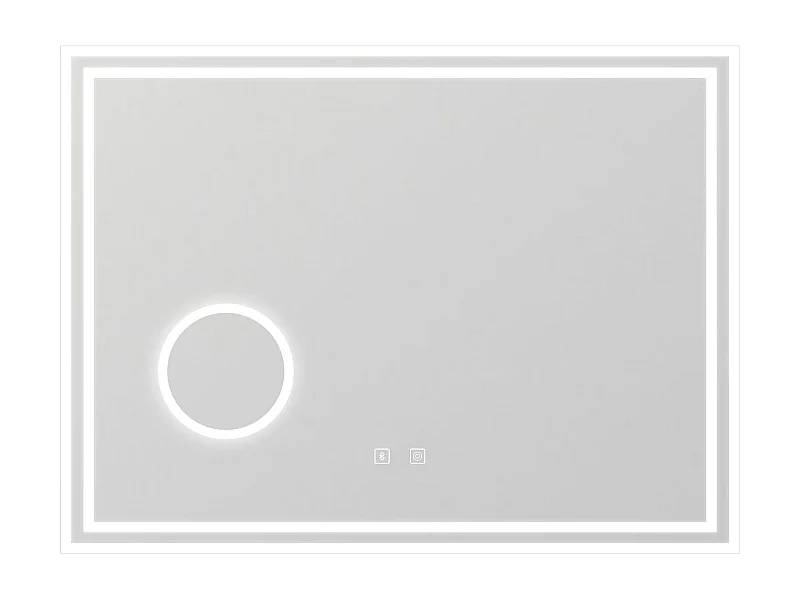 Espejo de baño con Led,80 x 60 cm, Luz led con tres colores,Con función antivaho, bluetooth y Lupa de aumento 3x.