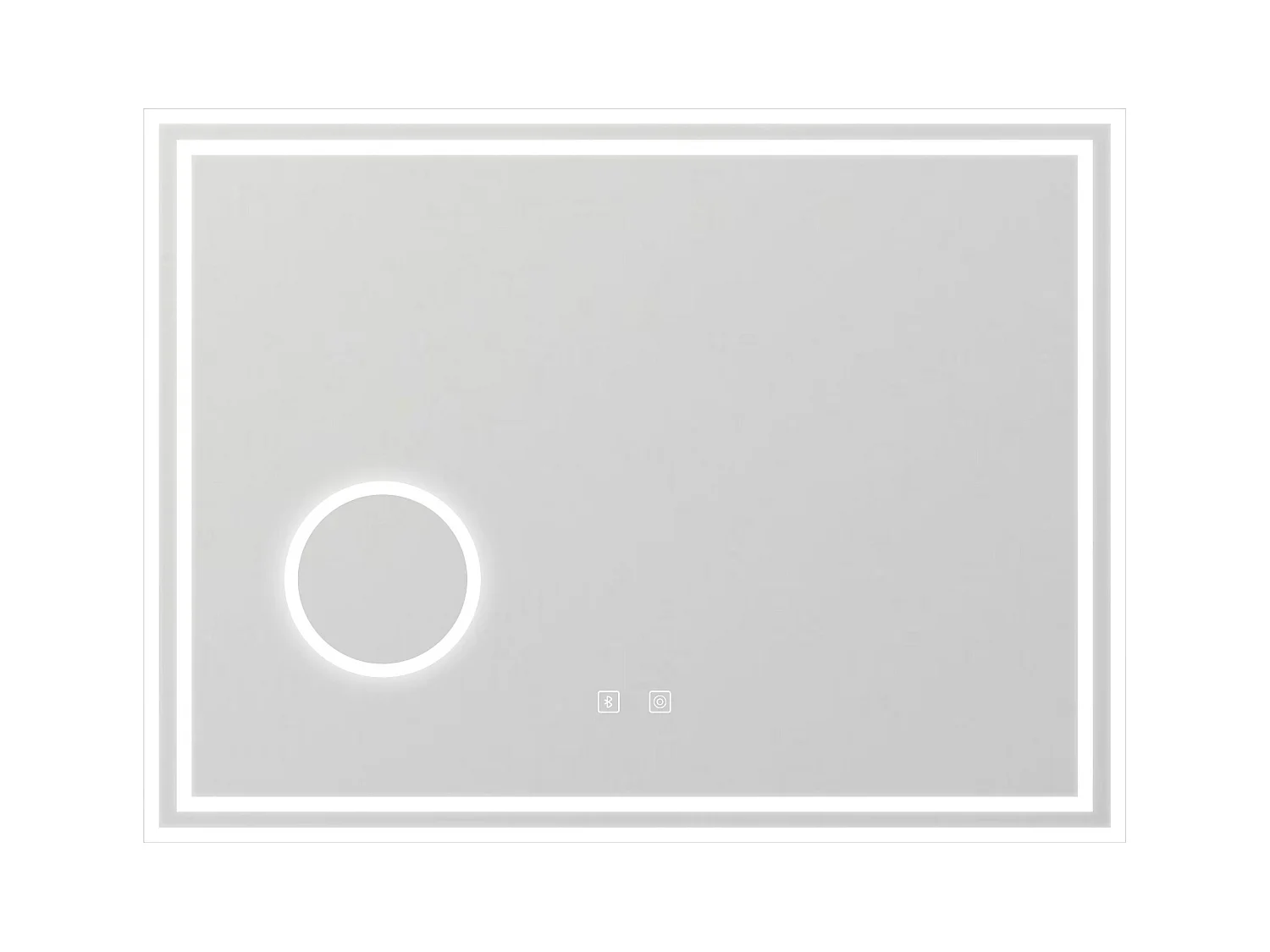 Espejo de baño con Led,80 x 60 cm, Luz led con tres colores,Con función antivaho, bluetooth y Lupa de aumento 3x.