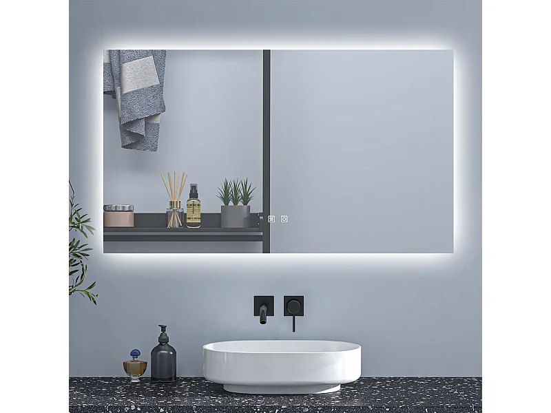 AICA Espejo de baño con luz LED,120 x 70 cm,luz tres colores+ antivaho+ brillo ajustable+ función de menmoria agapada