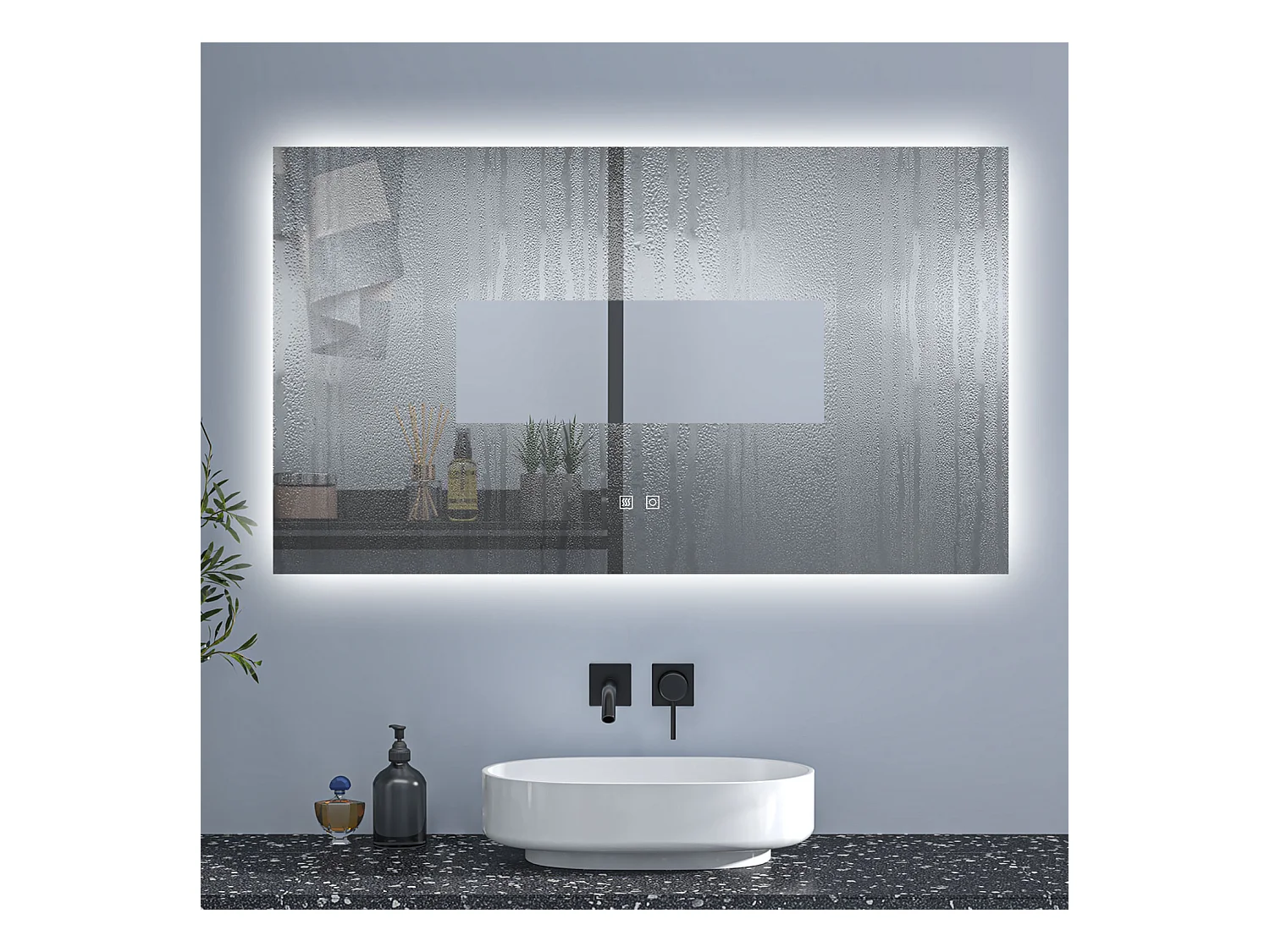 AICA Espejo de baño con luz LED,120 x 70 cm,luz tres colores+ antivaho+ brillo ajustable+ función de menmoria agapada