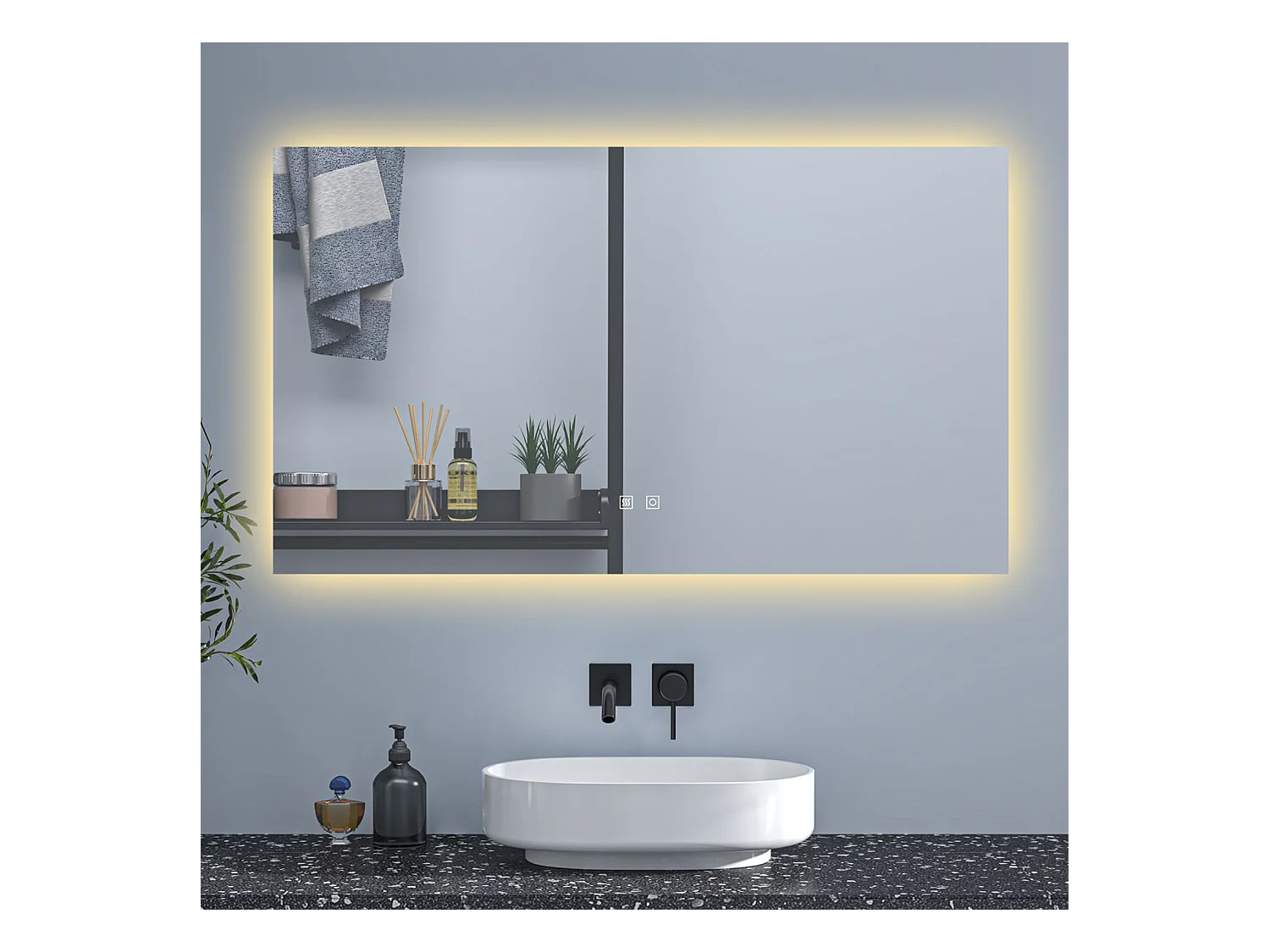 AICA Espejo de baño con luz LED,120 x 70 cm,luz tres colores+ antivaho+ brillo ajustable+ función de menmoria agapada