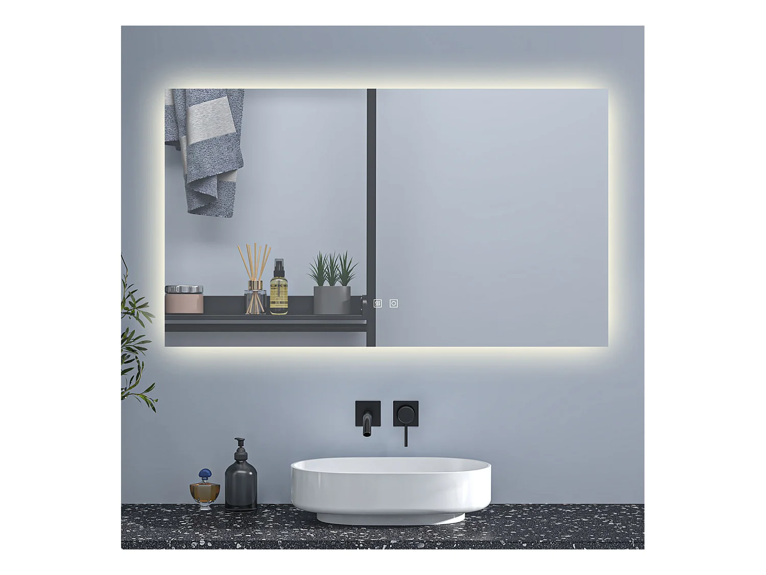 AICA Espejo de baño con luz LED,120 x 70 cm,luz tres colores+ antivaho+ brillo ajustable+ función de menmoria agapada