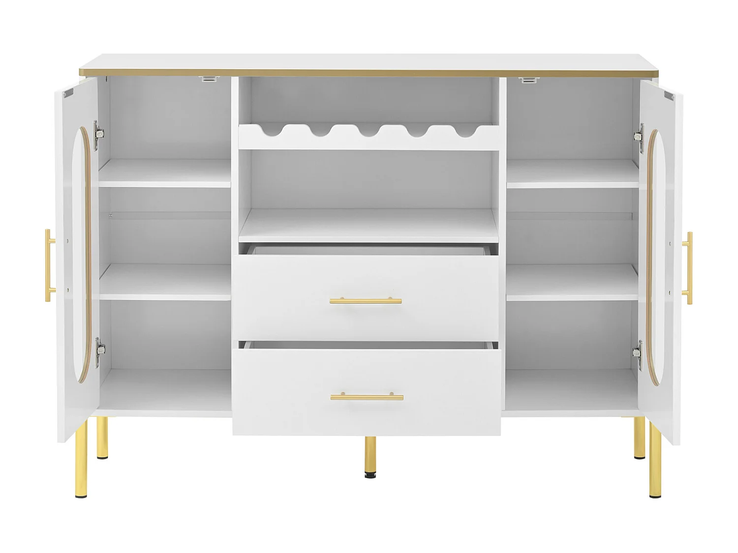 Buffet avec façades vitrées - 120 x38 x 90 cm - avec 2 tiroirs - Pieds réglables - MDF - blanc