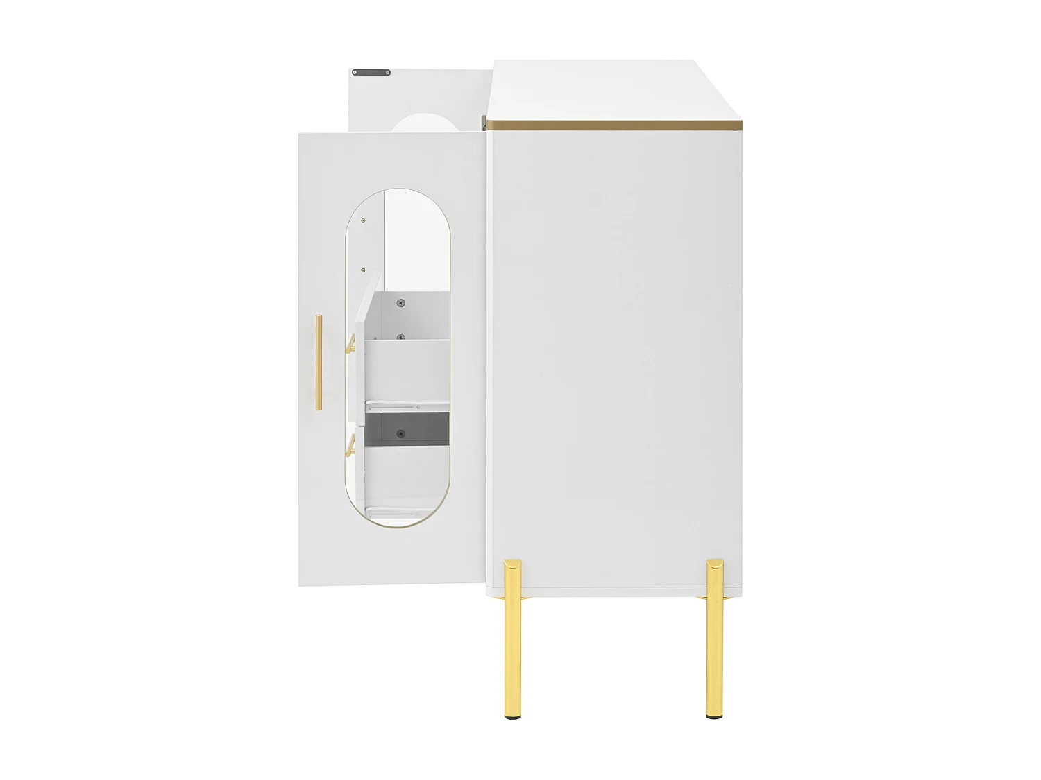 Buffet avec façades vitrées - 120 x38 x 90 cm - avec 2 tiroirs - Pieds réglables - MDF - blanc