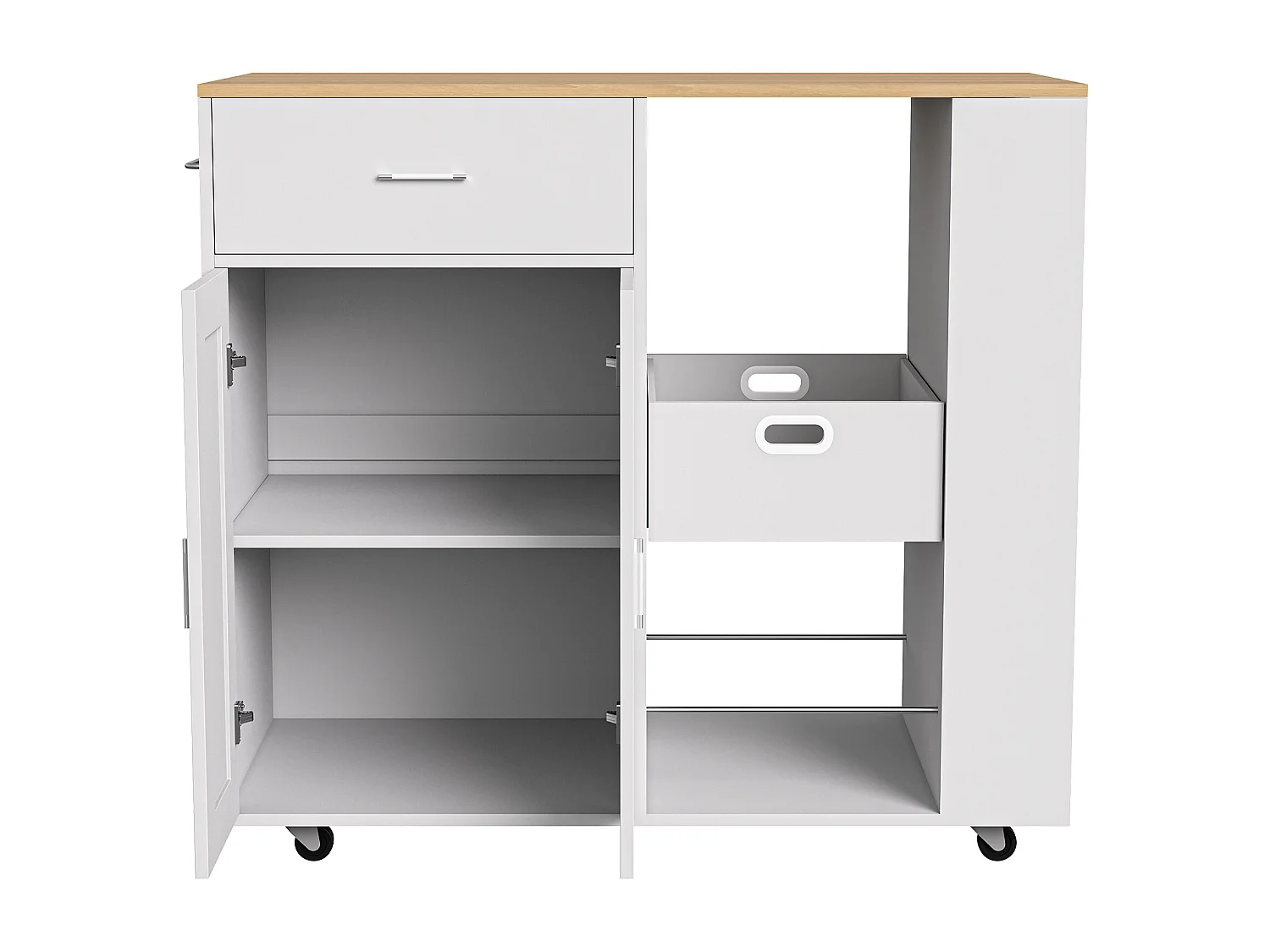 Carrito con ruedas para almacenamiento de cocina, especiero de 3 niveles, estante abierto, blanco