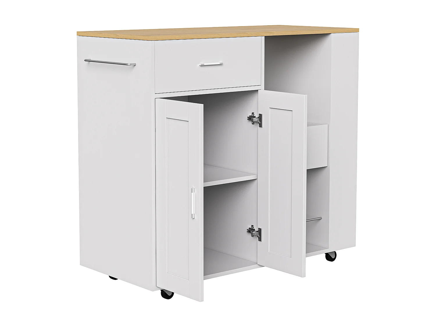 Carrito con ruedas para almacenamiento de cocina, especiero de 3 niveles, estante abierto, blanco