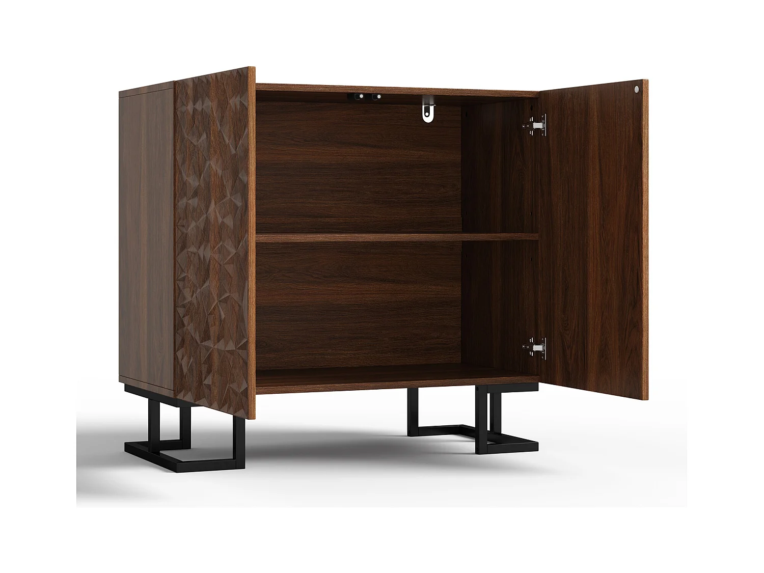 Buffet Commode 80 × 40 × 78 cm – Aspect noyer foncé avec renflement des feuilles – Portes push