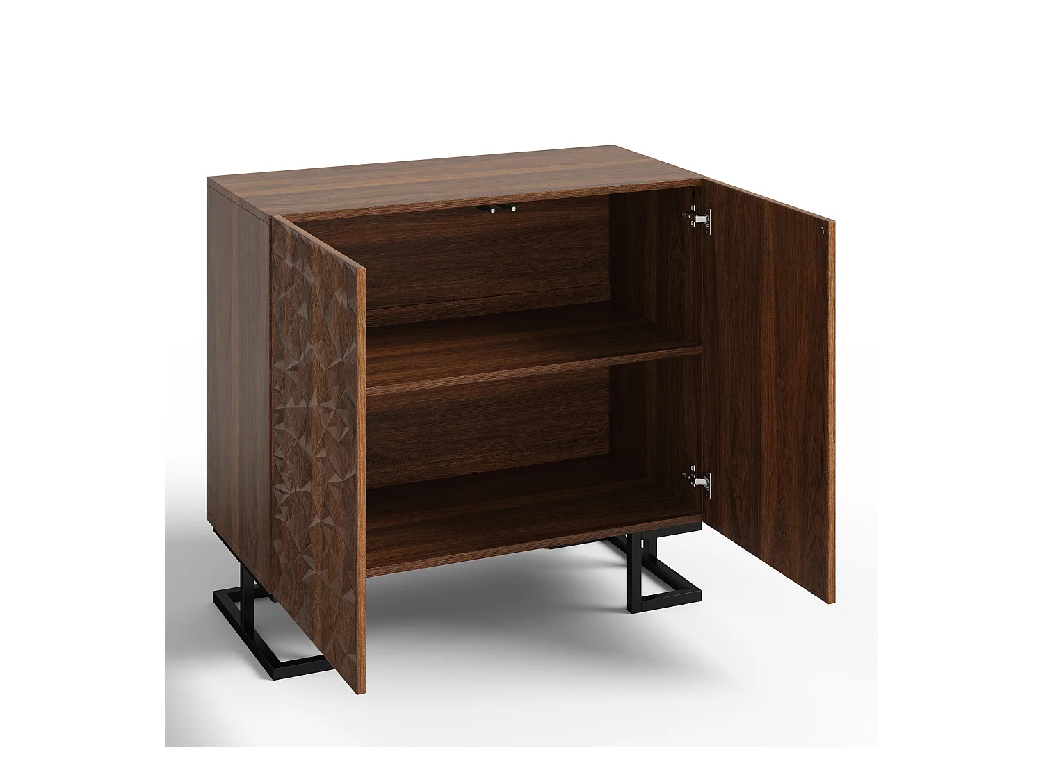 Buffet Commode 80 × 40 × 78 cm – Aspect noyer foncé avec renflement des feuilles – Portes push