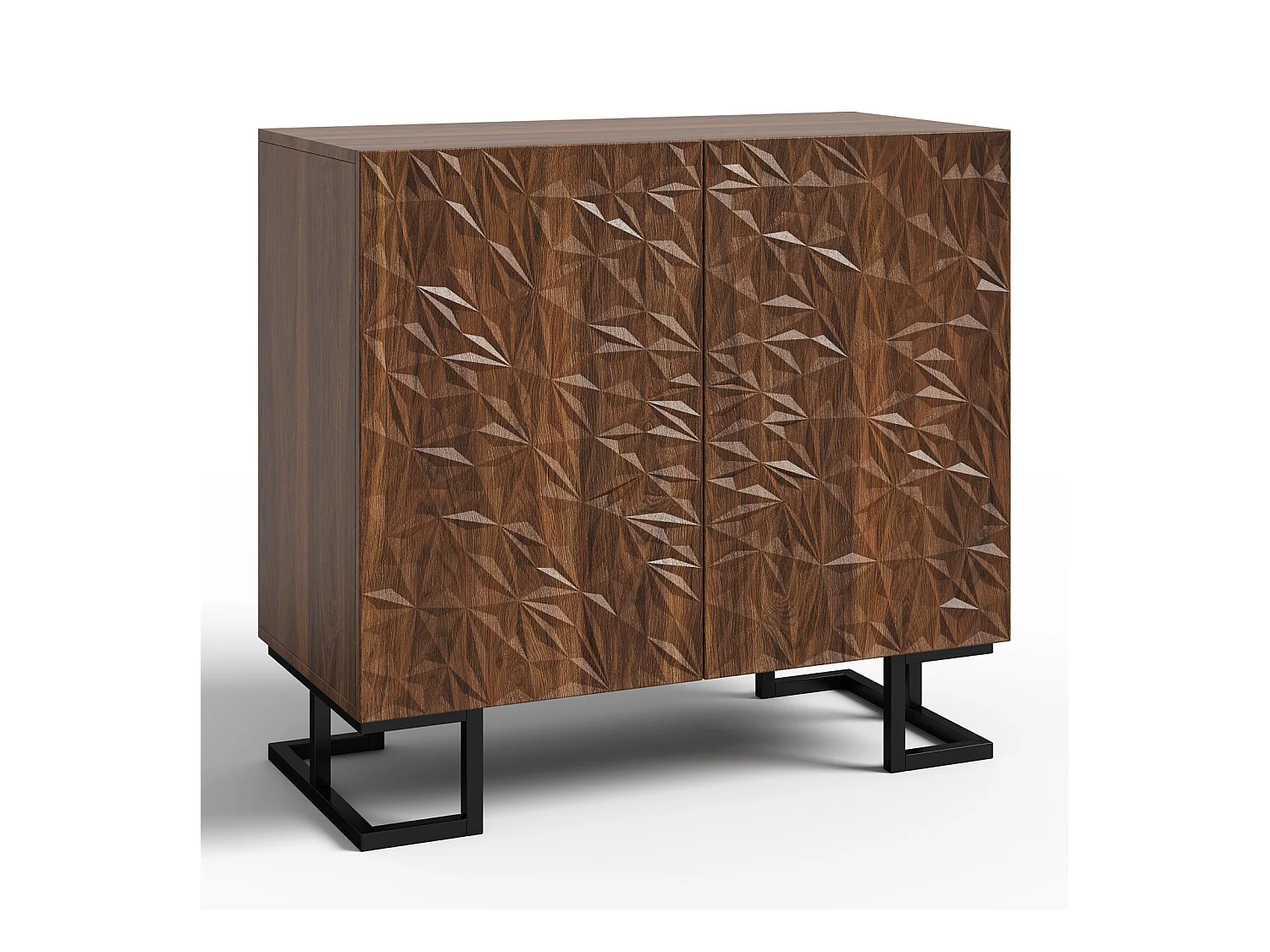 Buffet Commode 80 × 40 × 78 cm – Aspect noyer foncé avec renflement des feuilles – Portes push