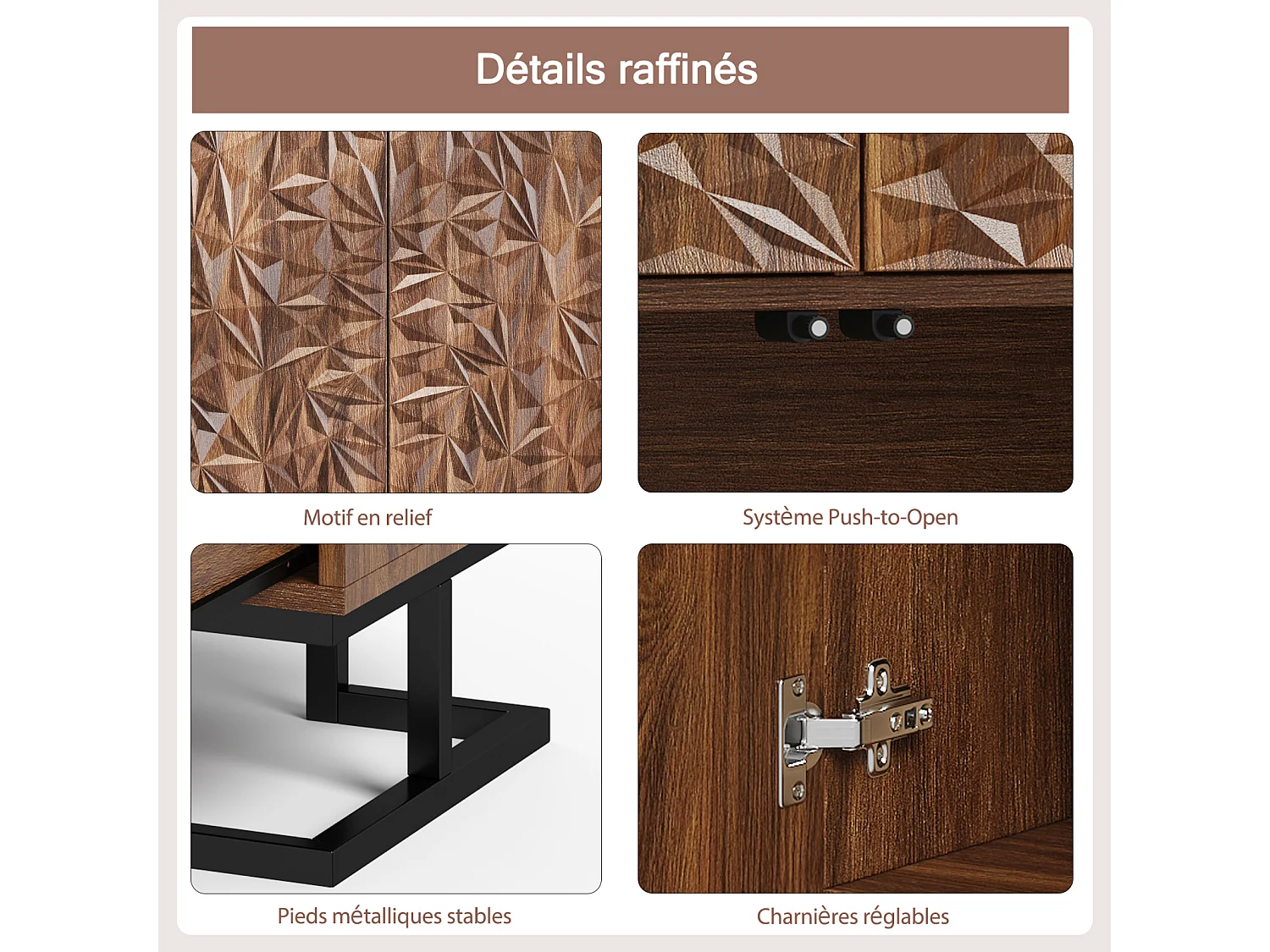 Dressoir Ladekast 80 × 40 × 78 cm – Donkere notenhouten look met bladuitstulpingen – Schuifdeuren