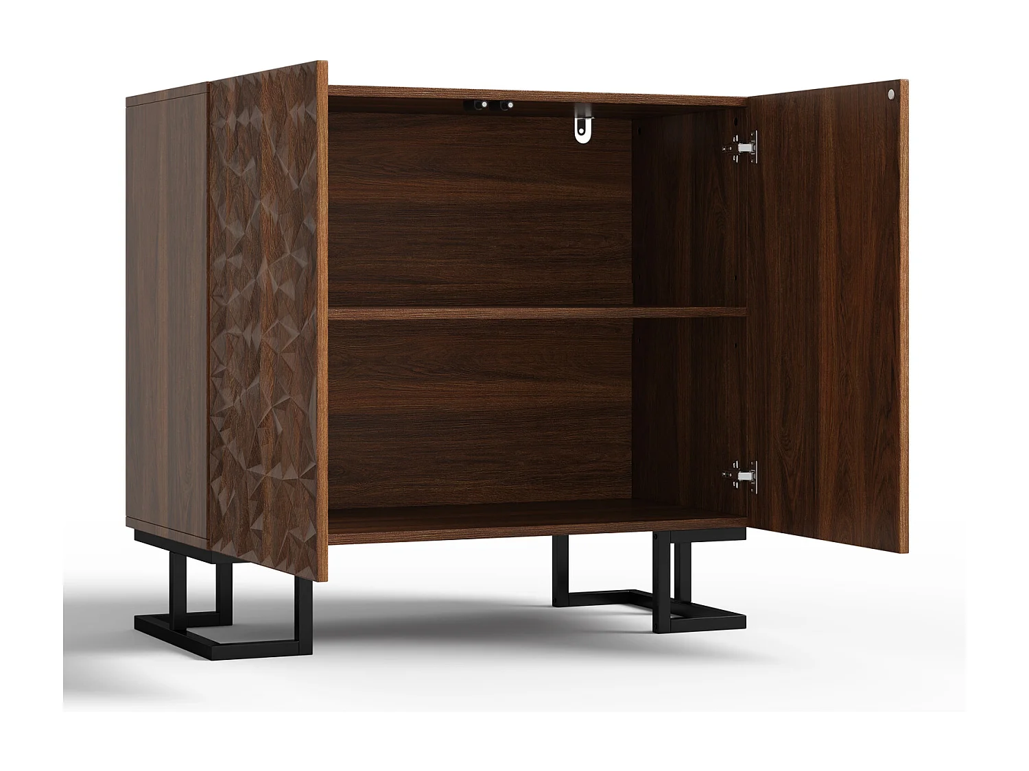 Dressoir Ladekast 80 × 40 × 78 cm – Donkere notenhouten look met bladuitstulpingen – Schuifdeuren