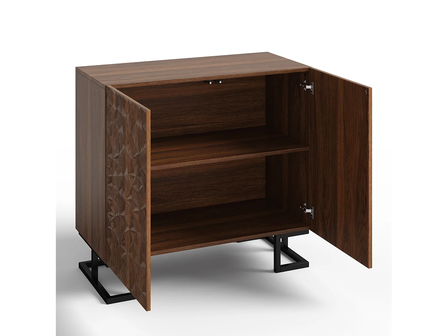 Dressoir Ladekast 80 × 40 × 78 cm – Donkere notenhouten look met bladuitstulpingen – Schuifdeuren