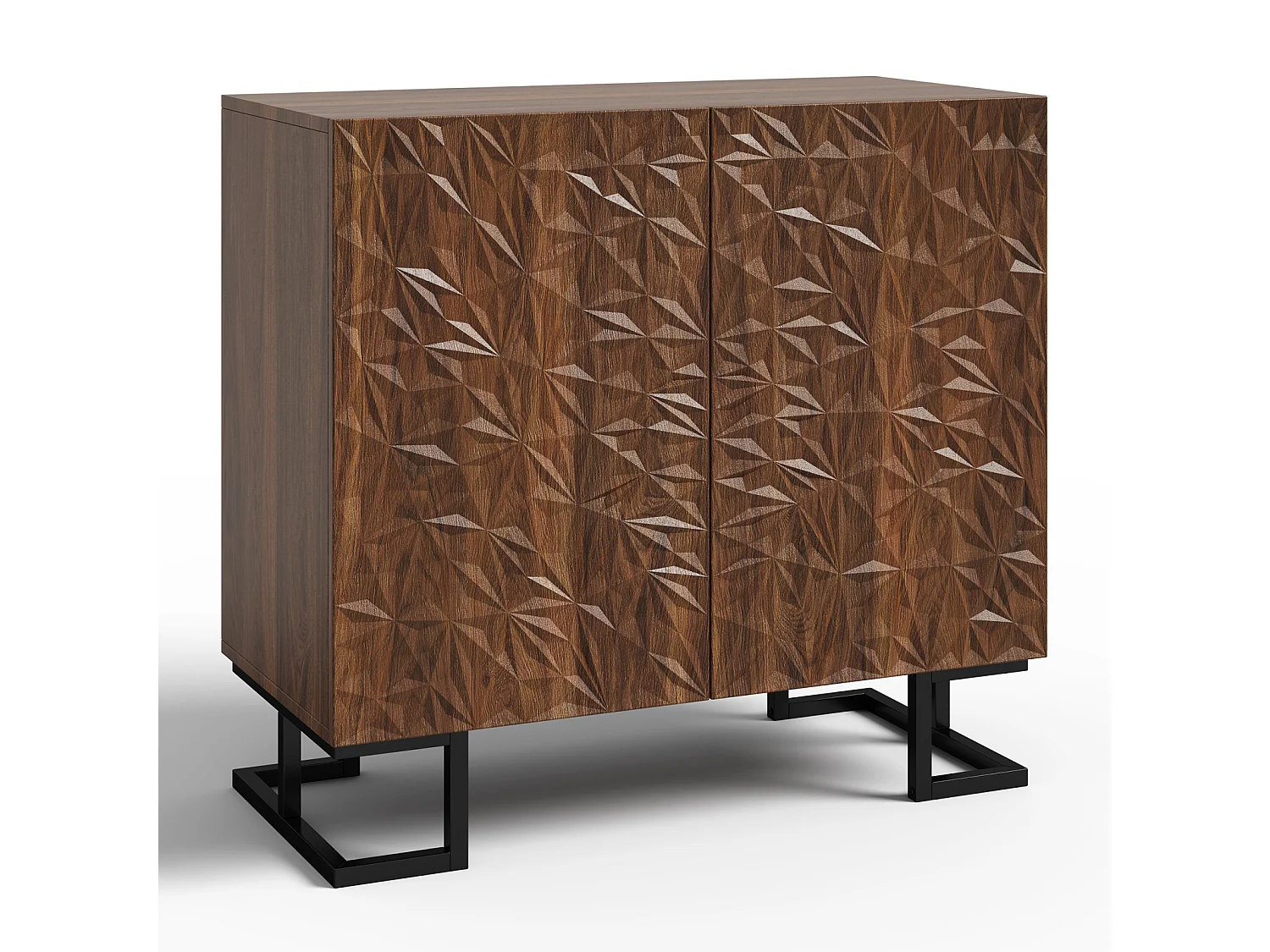 Dressoir Ladekast 80 × 40 × 78 cm – Donkere notenhouten look met bladuitstulpingen – Schuifdeuren