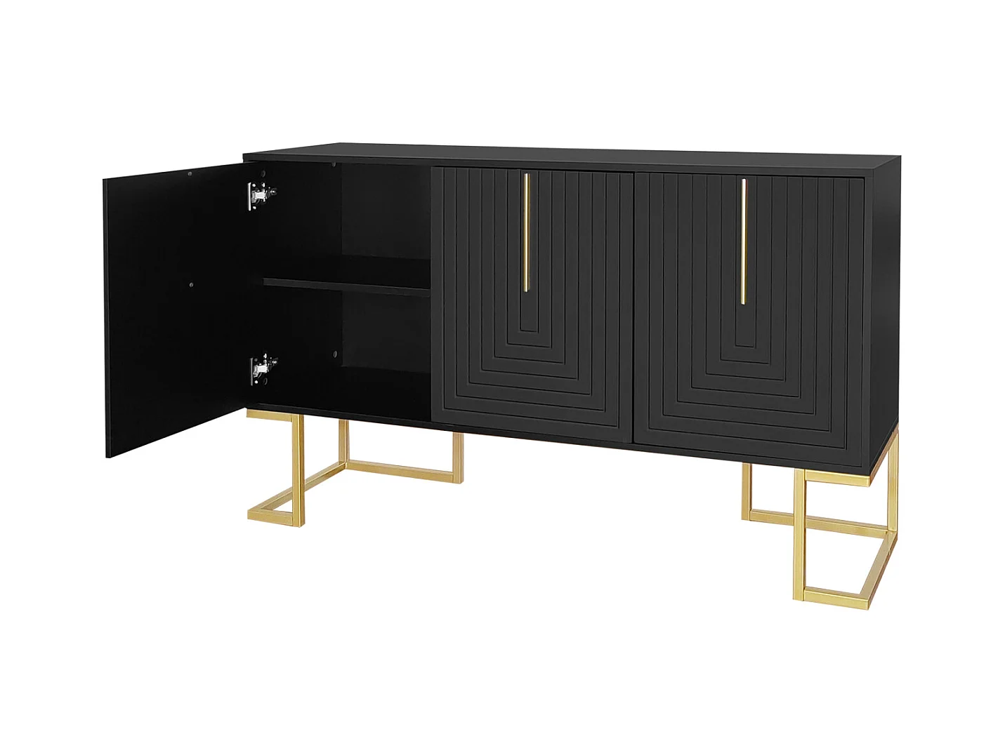 Buffet moderne à 3 portes avec étagères réglables, portes d'armoire en U, 138 x 40 x 80 cm, Noir