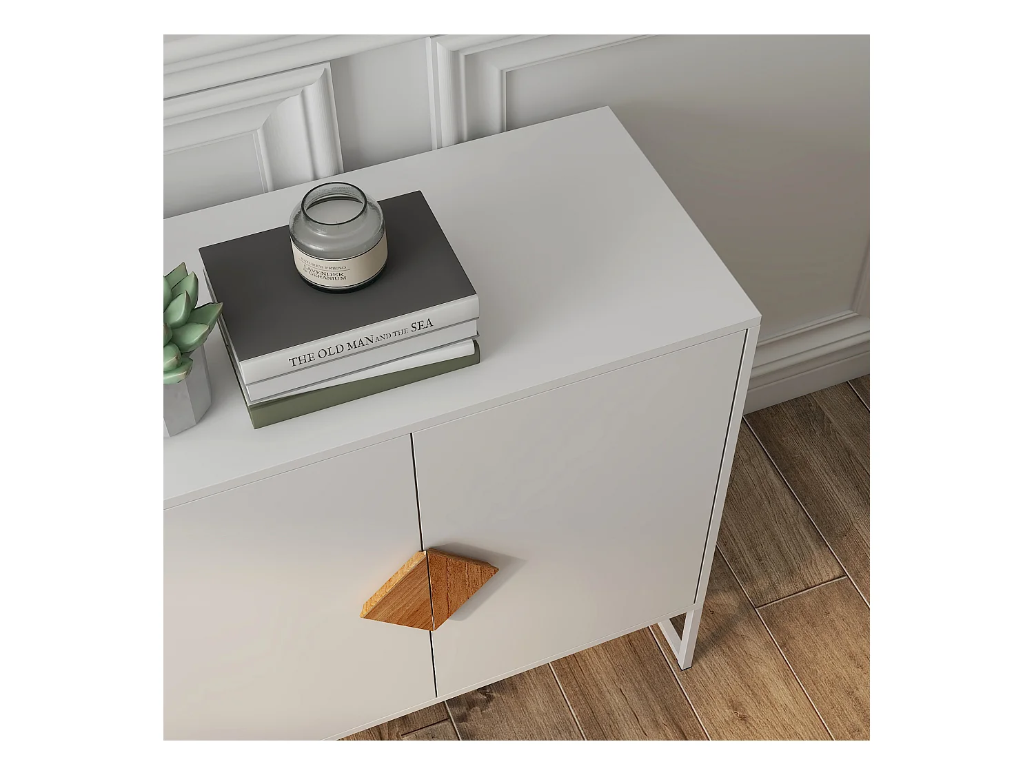 Buffet de rangement 4 portes avec boutons carrés en bois massif, buffet de cuisine, buffet TV