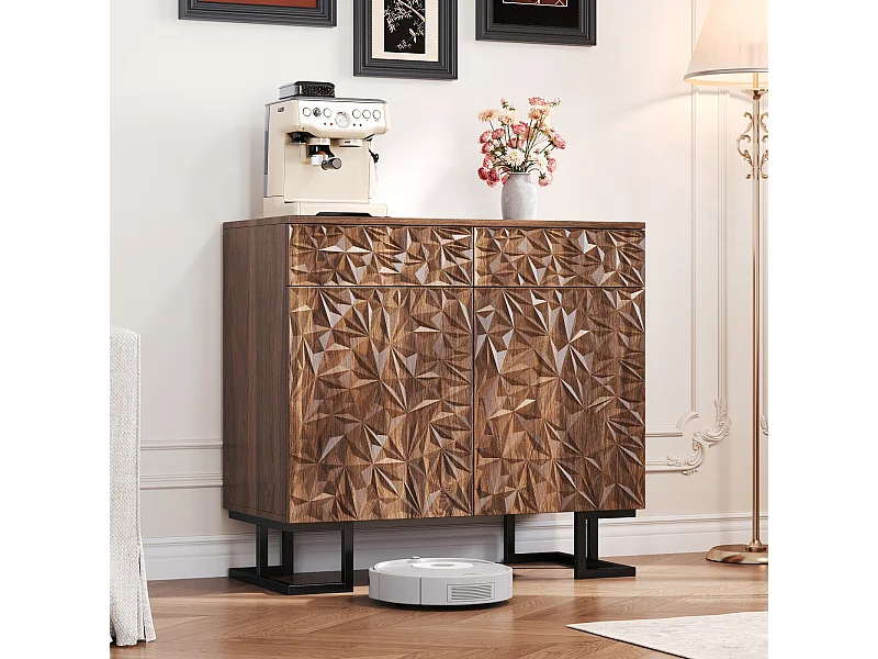 Buffet Commode en MDF 80×40×78cm avec 2 Portes, 2 Tiroirs Rangement - pour Cuisine et Salon