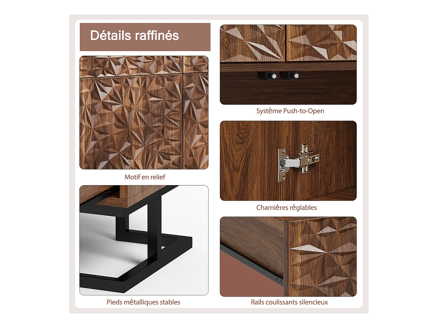 Buffet Commode en MDF 80×40×78cm avec 2 Portes, 2 Tiroirs Rangement - pour Cuisine et Salon