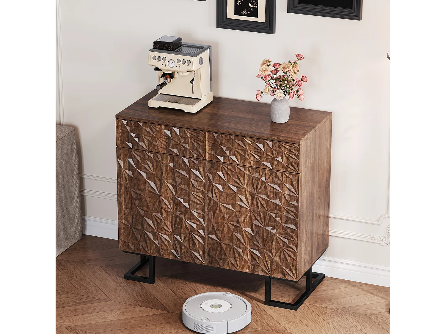 MDF Dressoir Ladekast 80×40×78cm met 2 Deuren, 2 Opberglades - voor Keuken en Woonkamer