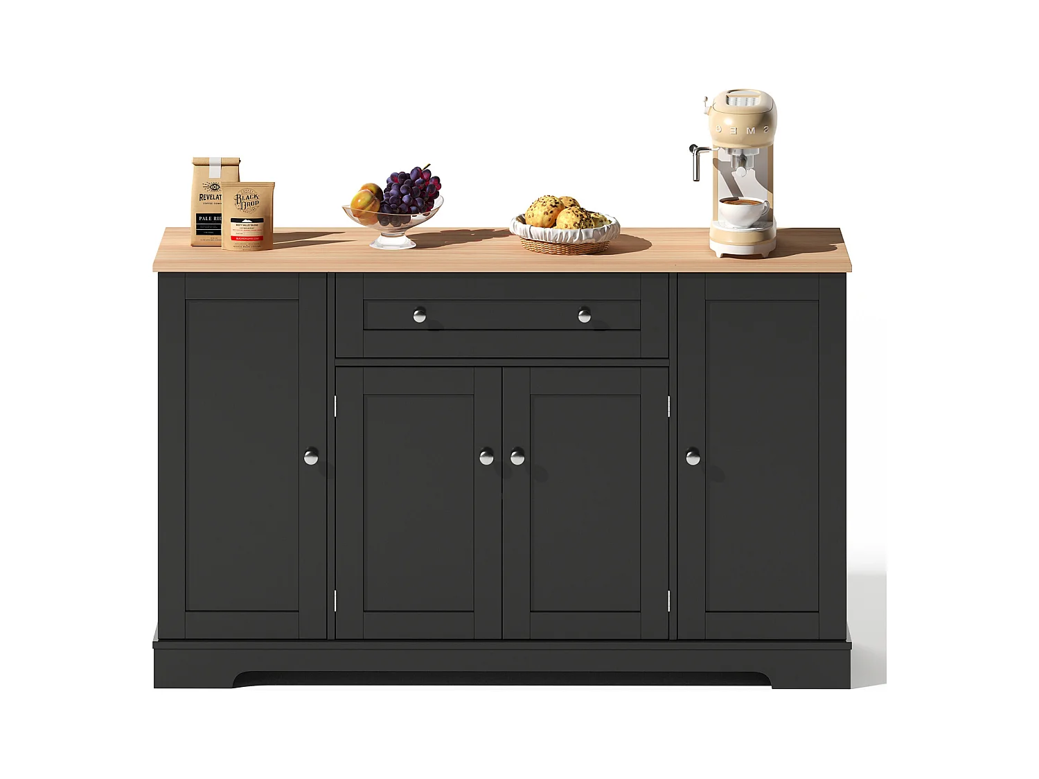 Buffet Cuisine Multifonctionnel, Armoire de Rangement avec tiroir, étagères, 138 x 40 x 85cm, Noir