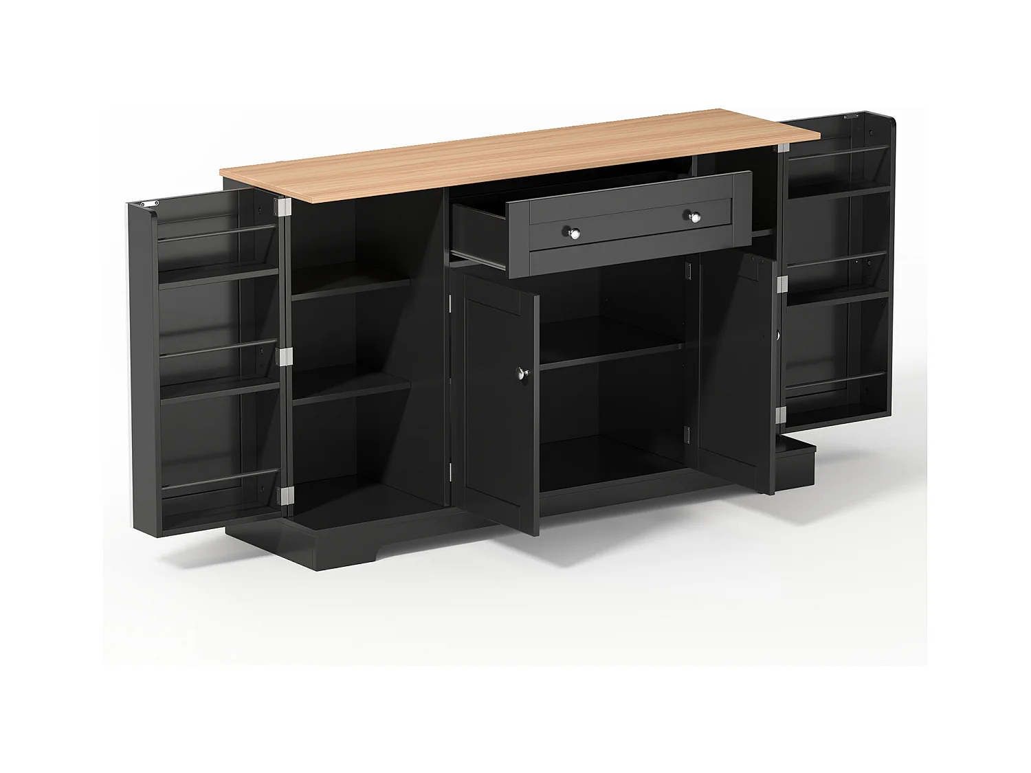 Buffet Cuisine Multifonctionnel, Armoire de Rangement avec tiroir, étagères, 138 x 40 x 85cm, Noir