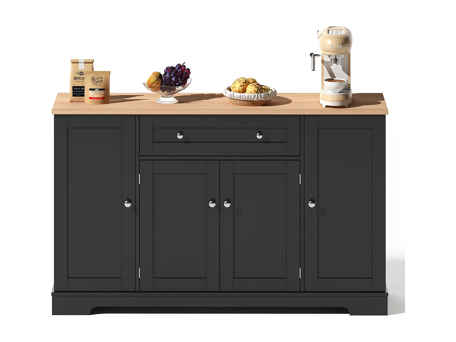 Credenza da cucina multifunzionale, mobiletto portaoggetti con cassetto, ripiani, 138 x 40 x 85 cm, nero
