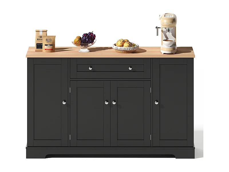 Credenza da cucina multifunzionale, mobiletto portaoggetti con cassetto, ripiani, 138 x 40 x 85 cm, nero