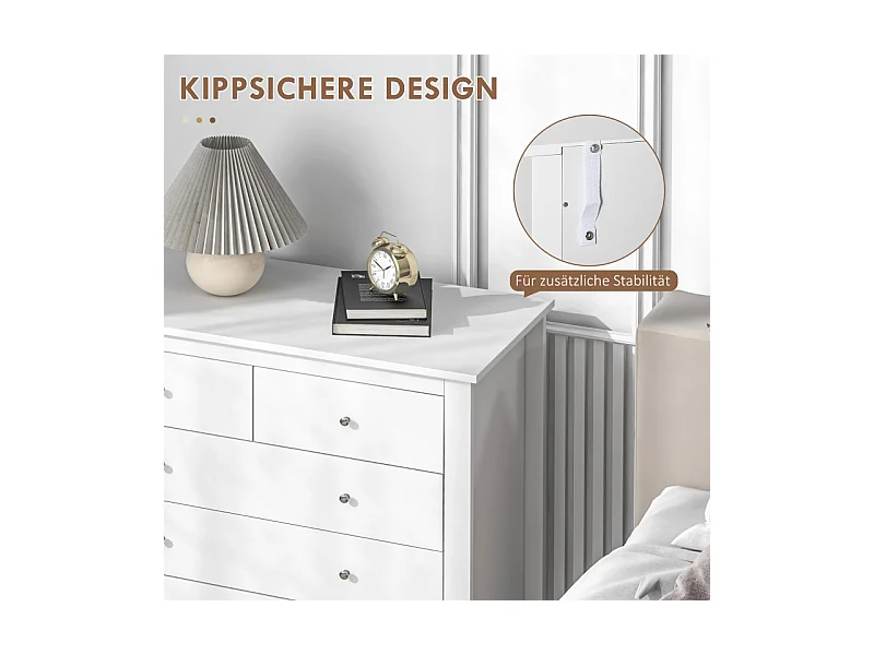 Commode Blanche à 5 tiroirs, Meuble de Rangement Chambre en Bois pour Bureau, Salon ou Chambre