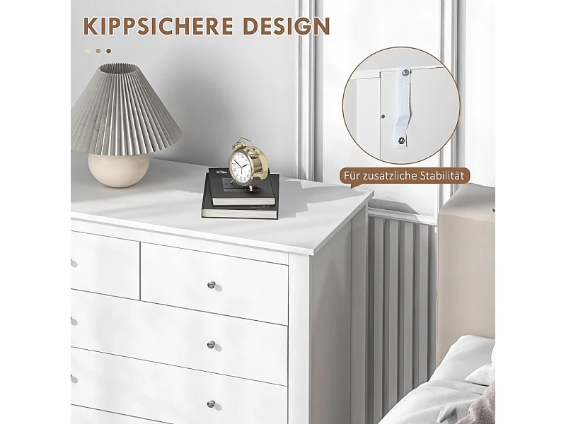 Commode Blanche à 5 tiroirs, Meuble de Rangement Chambre en Bois pour Bureau, Salon ou Chambre