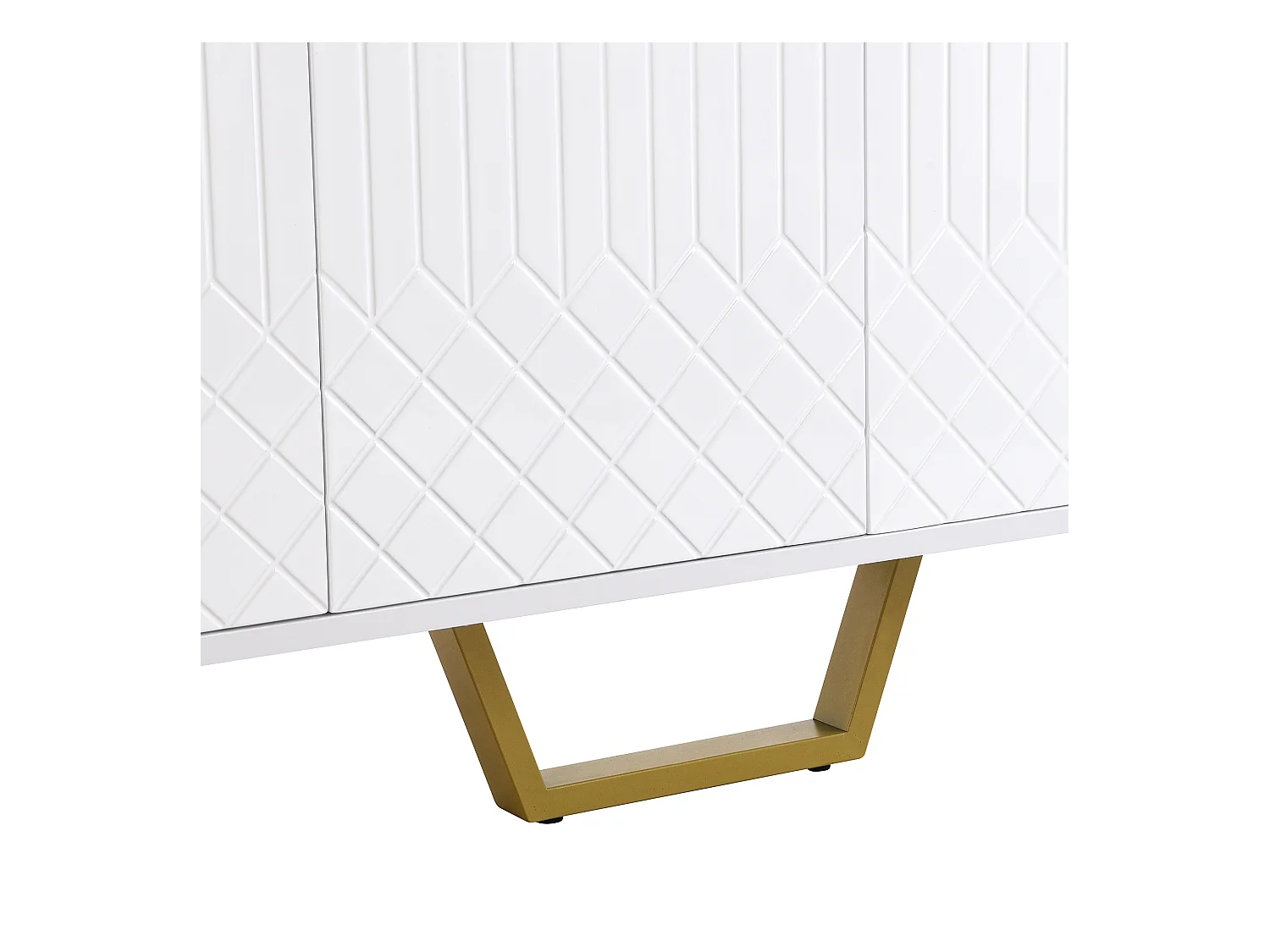 Buffet brillant à 4 portes, poignées et pieds en métal, design géométrique blanc