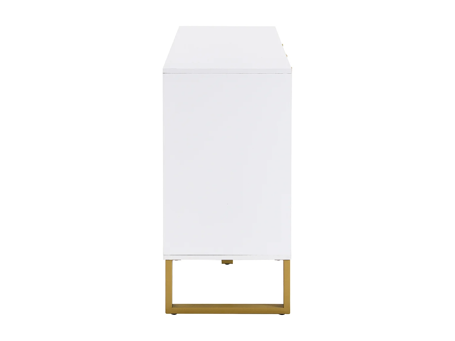 Buffet brillant à 4 portes, poignées et pieds en métal, design géométrique blanc