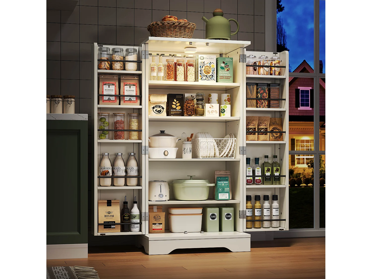 Buffet Cuisine Autoportant, Meuble Cuisine de Rangement 60 x 40 x 120 CM à Porte, Garde-Corps, Blanc