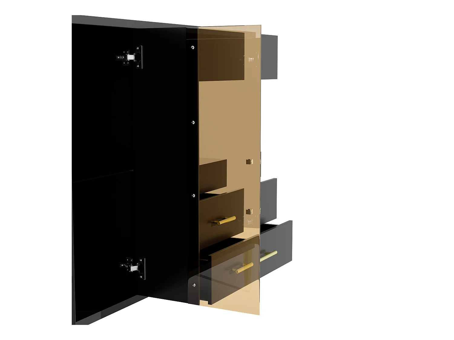 Keuken dressoir met 2 glazen deuren en 3 lades - 120 x 39,5 x 84 cm - Open planken, Zwart