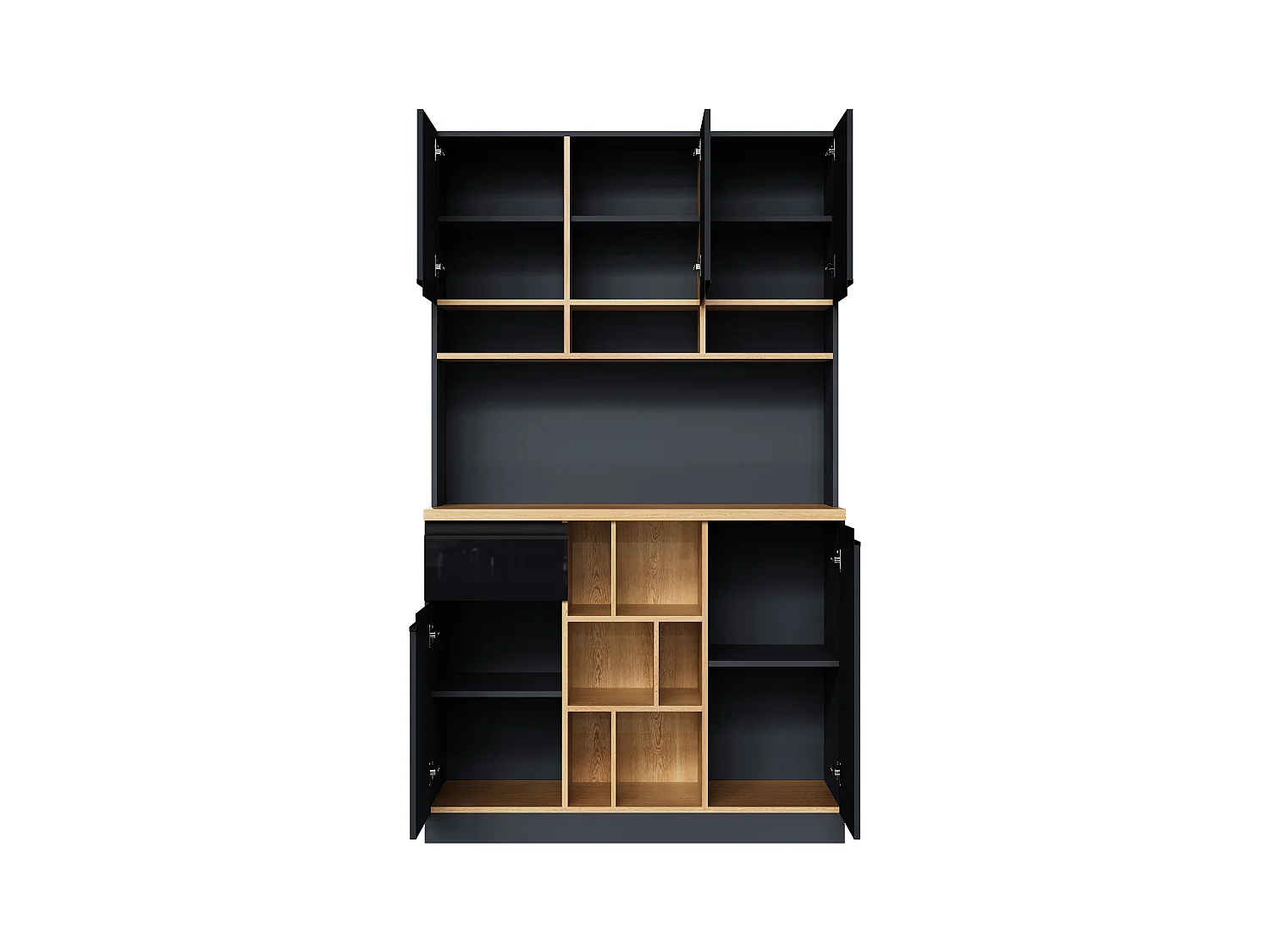 Aparador de cocina de 105 x 45 x 185 cm, mueble de almacenaje con estantes ajustables, para salón, color negro